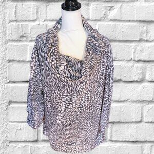 NWT Willow Drive Gray and White 3/4 Sleeve Pull Over Marbled Top Blouse Size L